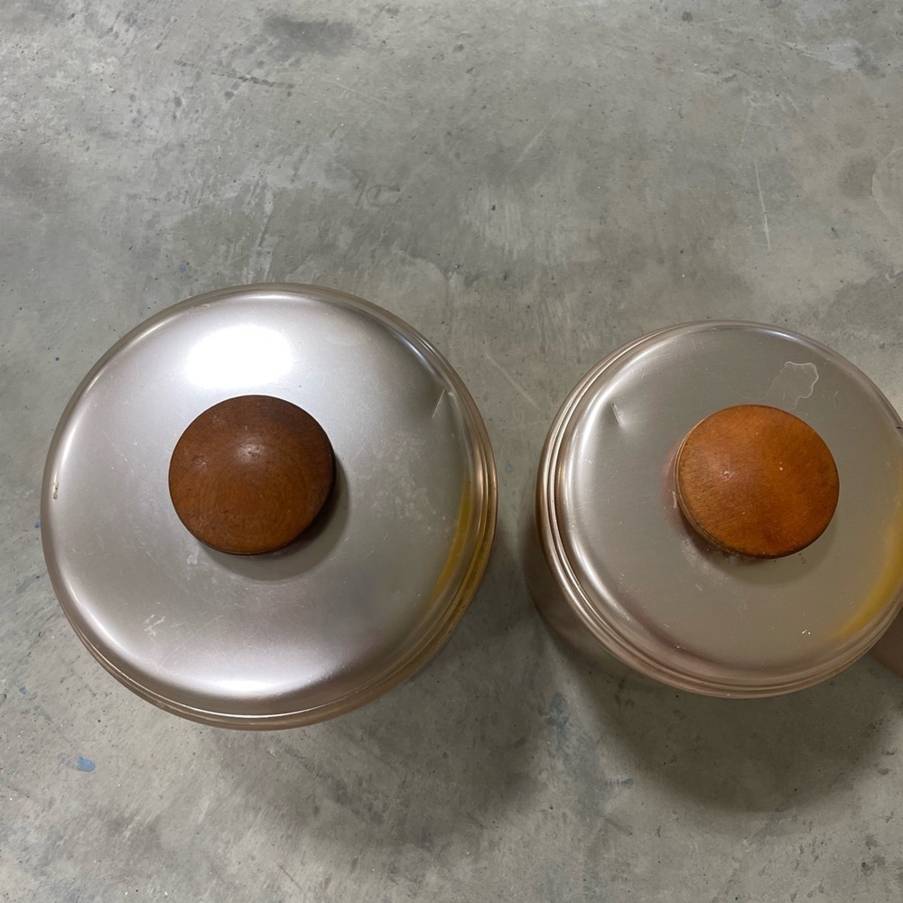 Vintage Mirro Aluminum Rose Gold Copper Canister Set of 3 Nesting MCM Wood Knob - Picture 4 of 7